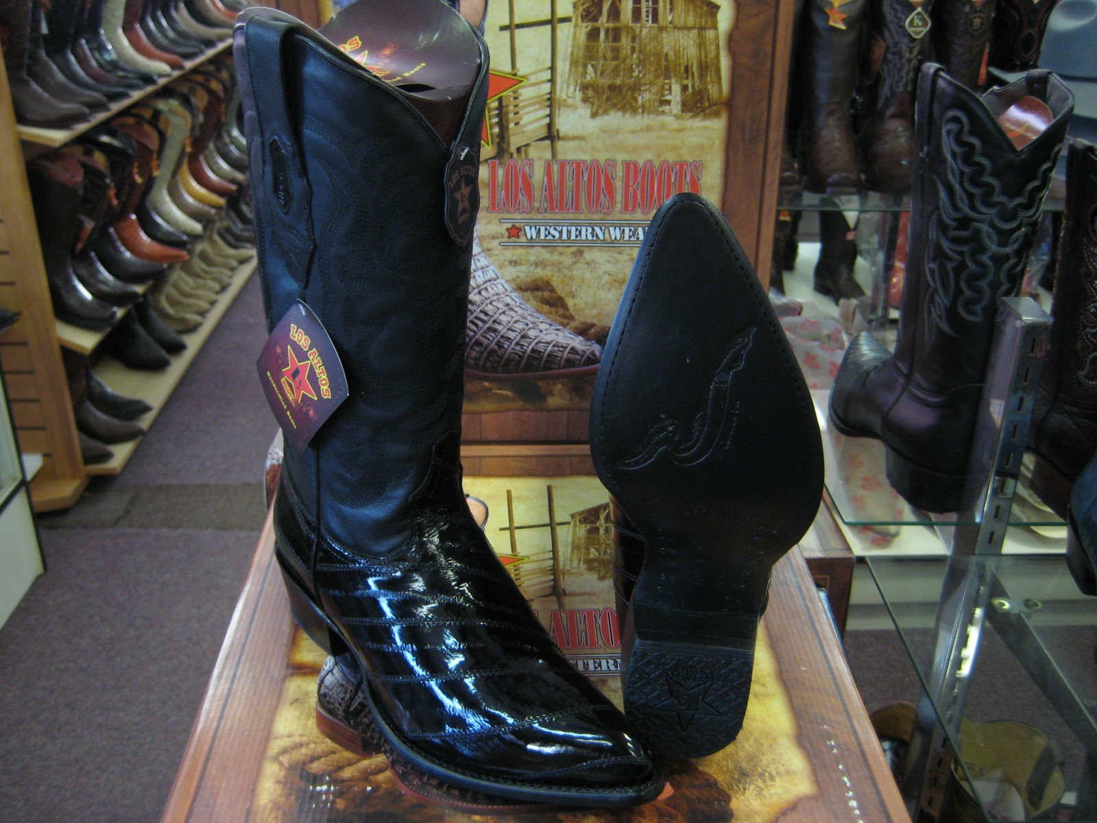 Pre-owned Los Altos Boots Los Altos Men Black Genuine Eel Western Cowboy Boot J-toe 990805 Ee