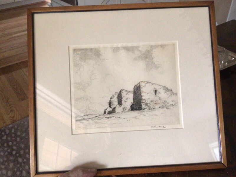 antique 1930 artist ARTHUR W. HALL etching “Pecos” New Mexico adobe ruin