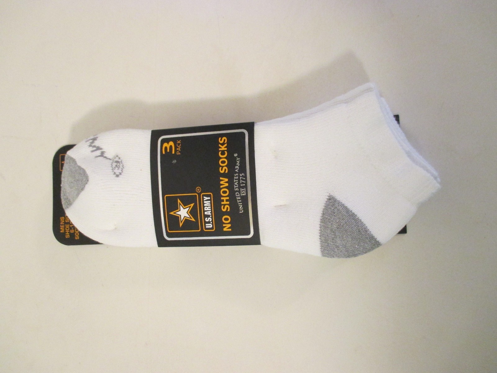 Men's US Army White No Show Ankle Sports Socks~Shoe Size 10-13 Sock Size 6-12.5