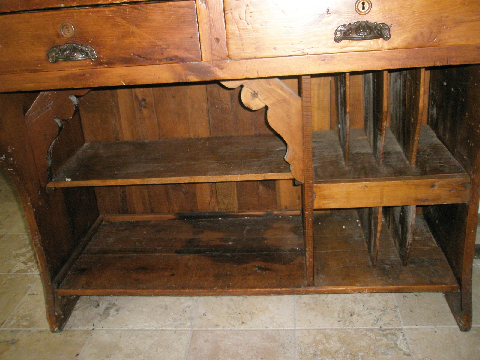 Antique Large 2 Piece Wood Desk Post Office Cubbies
