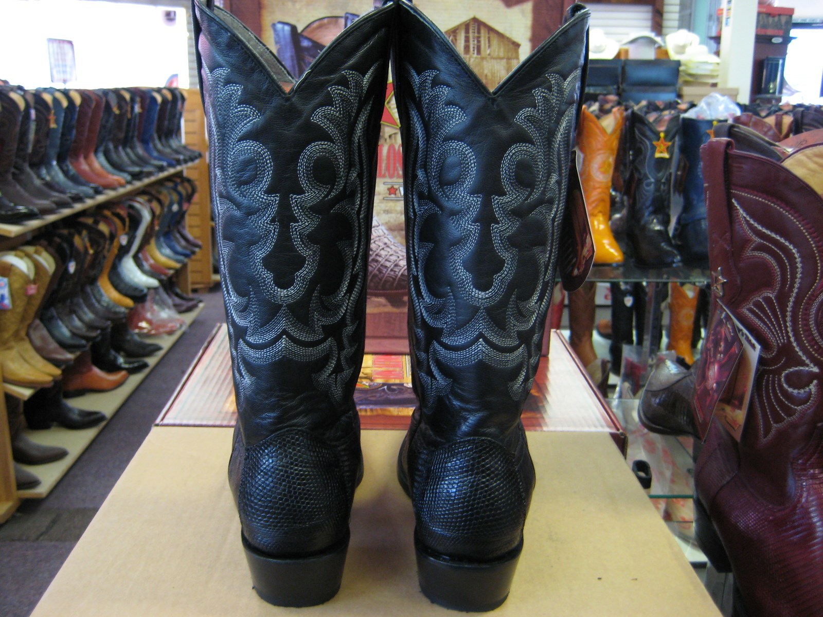 Pre-owned Los Altos Boots Los Altos Black Snip Toe Genuine Lizard Teju Western Cowboy Boot (ee) 94e0705