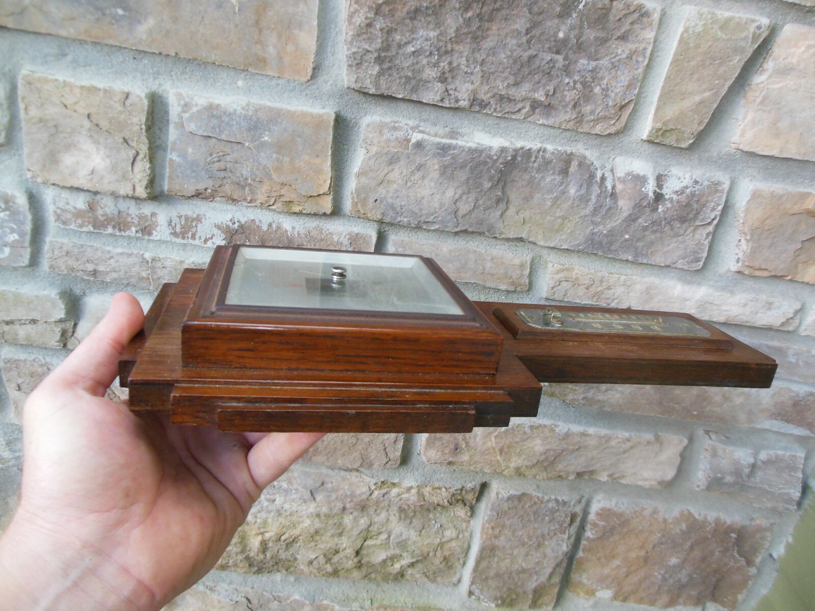 Antique English Made in England Aneroid Wood Cased Barometer Mission Style