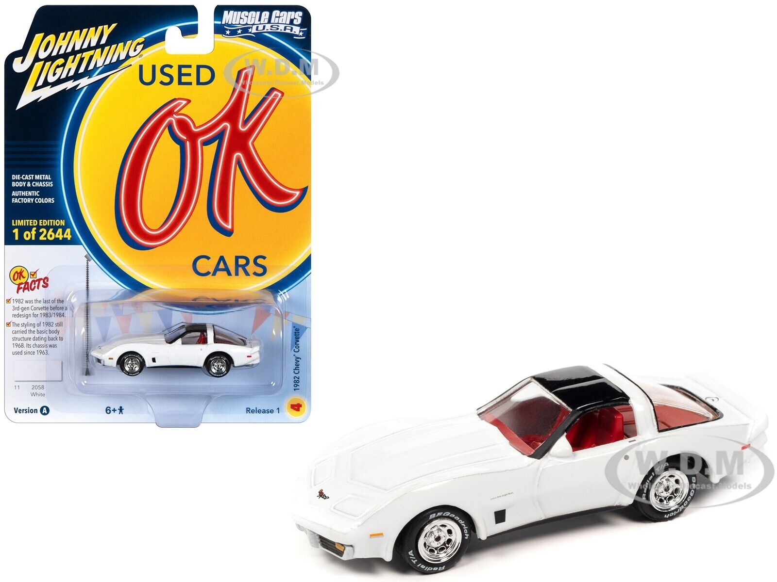 1982 CHEVROLET CORVETTE WHITE 1/64 DIECAST BY JOHNNY LIGHTNING JLMC032-JLSP338 A 1982 CHEVROLET CORVETTE WHITE 1/64 DIECAST BY JOHNNY LIGHTNING JLMC032-JLSP338 A