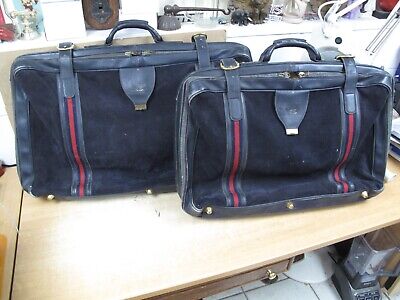 Gucci Pair Black Leather Suede Suitcase Bags Vintage Travel Luggage