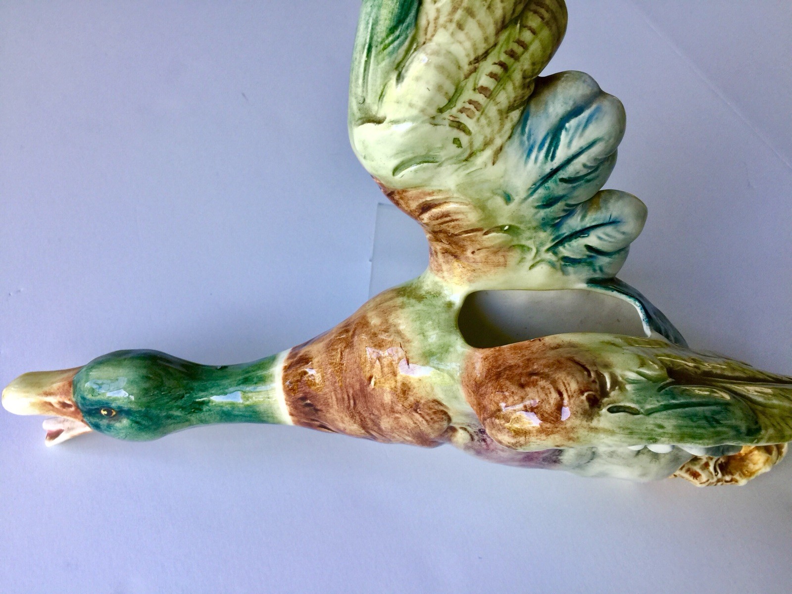 Large Antique Duck Wall Pocket CeramicMajolica Pottery  Planter16.25x14