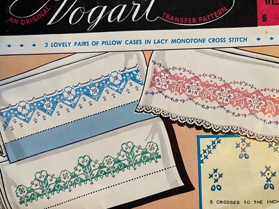 Vtg 50's Vogart Embroidery Transfer 612 Lacy Cross Stitch Pillowcase Motif UNCUT