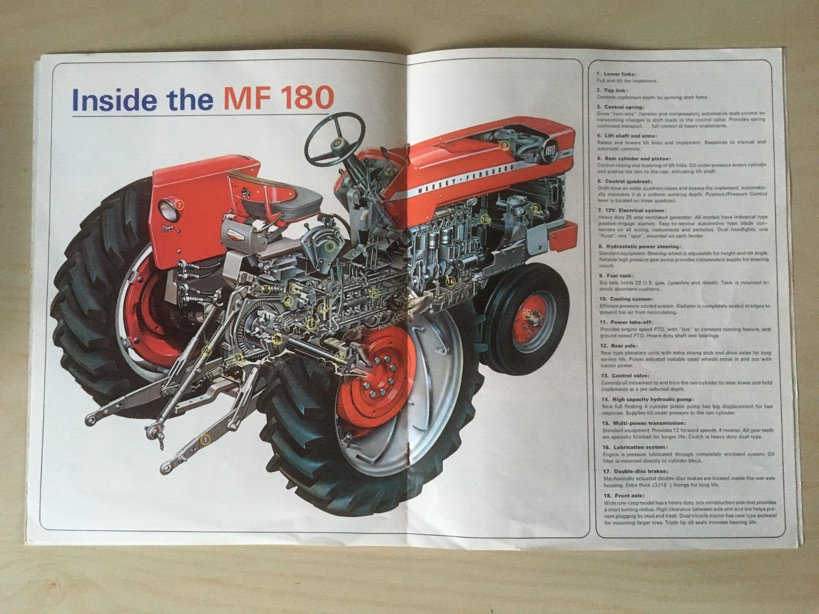 Massey-Ferguson MF 180 MF180 Tractor Color Brochure, 18 pg. original vintage '64