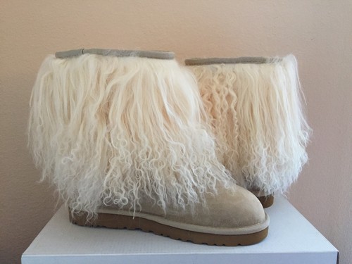 Pre-owned Ugg Classic Short Mongolian Sheepskin Cuff Sand Boots Us 7 / Eu 38 / Uk 5.5 In Beige
