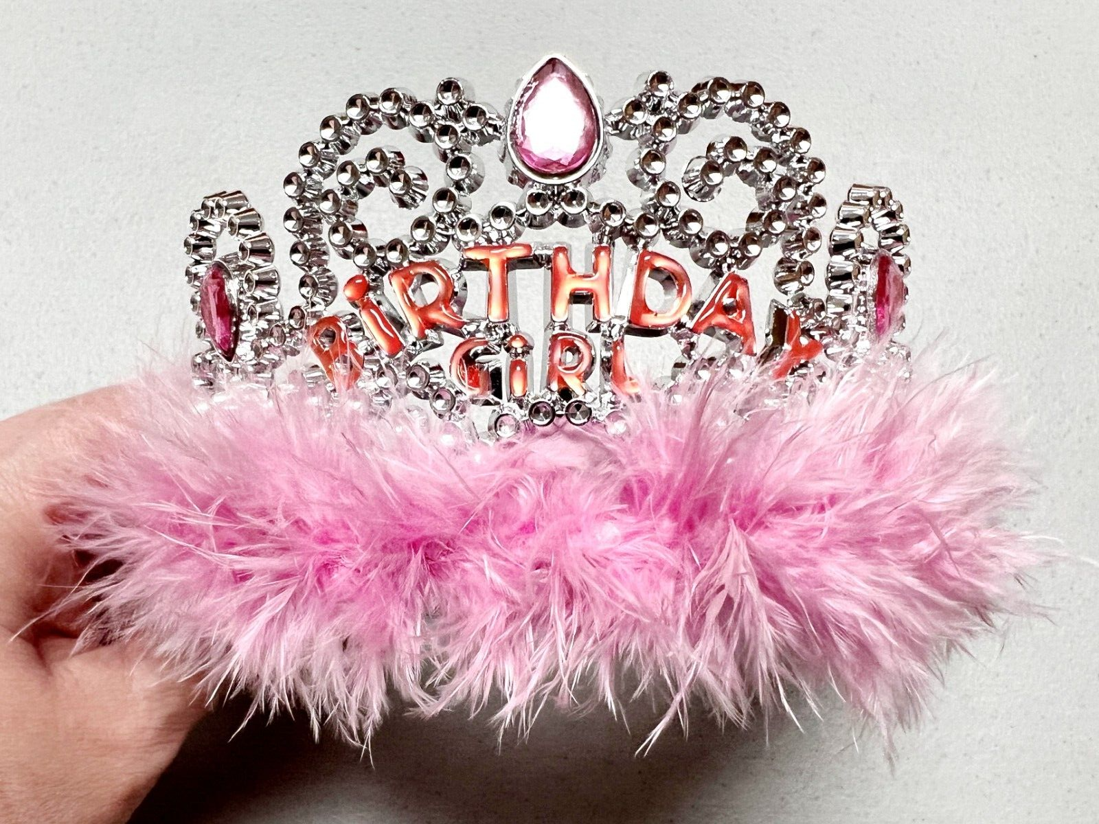 Gymboree Birthday Girl Pink Fur Faux Rhinestone Crown Tiara