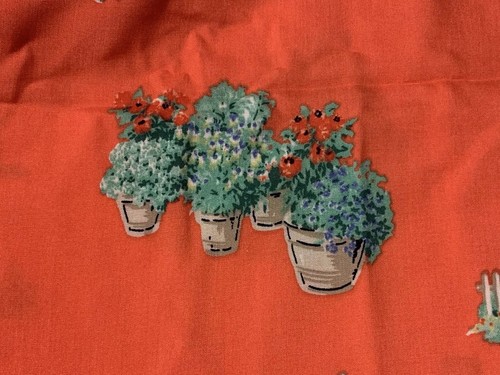 Salmon Pink Garden Scene Rayon Fabric 56 x 85