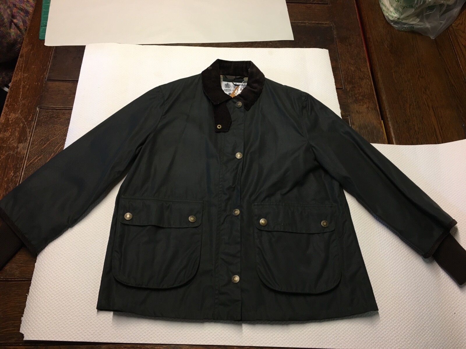 Barbour Cropped Border Dark Green Wax Jacket Coat Size 16 Barbour Cropped Border Dark Green Wax Jacket Coat Size 16