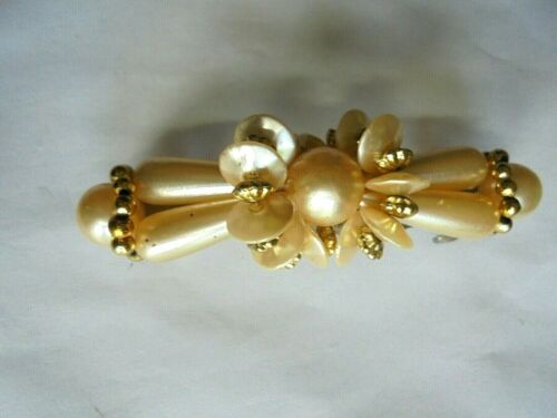 Vintage Fancy Faux Pearl with Gold Beads Hair Barrette