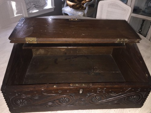 Antique Carved Oak Desk Box