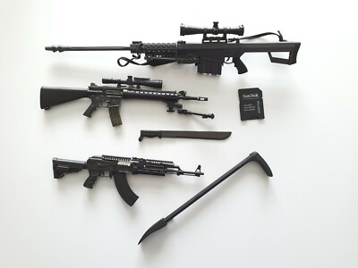 1/6 Scale Firearms Lot 25 - AK74, Pry bar, Sniper Rifle, Barret M82