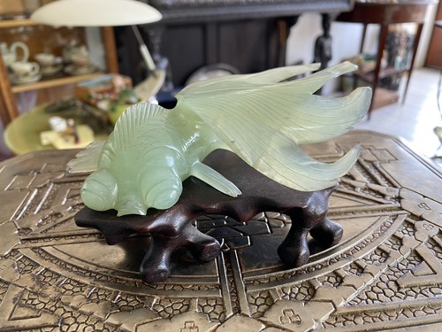 古董手工雕刻玉金鱼| eBay