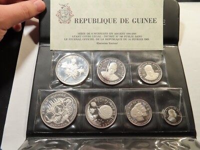 E6 Africa Guinea 1969 Silver 7 Coin Commemorative Proof Set w/ COA
