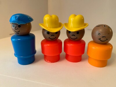 4 VINTAGE AFRICAN AMERICAN LITTLE PEOPLE - PILOT FARMER SON  GUC FISHER PRICE