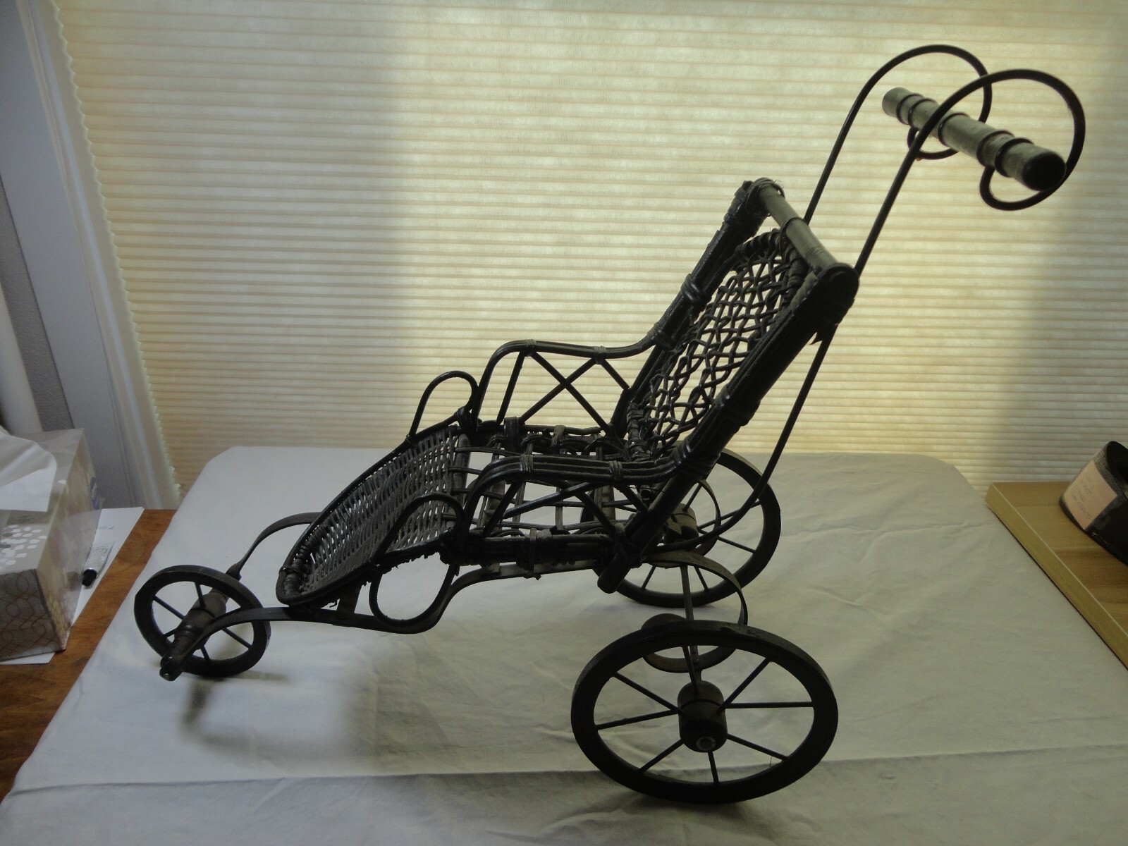 Baby Doll Pram Buggy Wood Victorian Style 1900s Wicker Carriage ornate Stroller