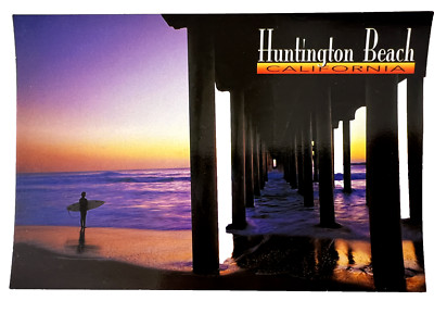 Surfer at Sunset Huntington Beach California Vintage Postcard 1990's Souvenir