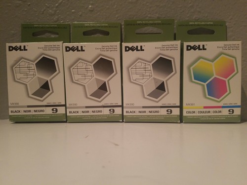 Dell MK990 Black and MK991 Series 9 Color Ink Cartridge Lot of 4