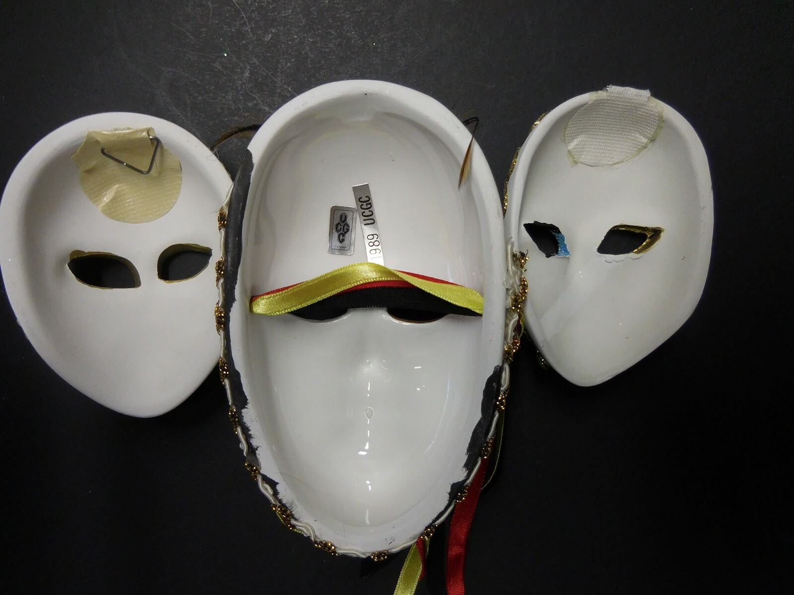 3 Small Decorative Collectable Porcelean Mardi Gras Masks