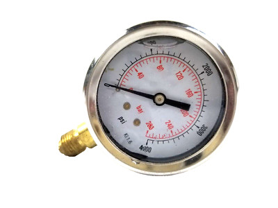 Glycerine Filled  Pressure Gauge 63MM S/B C1.6 GF 0/4000 psi bar Bottom 1/4 BSP