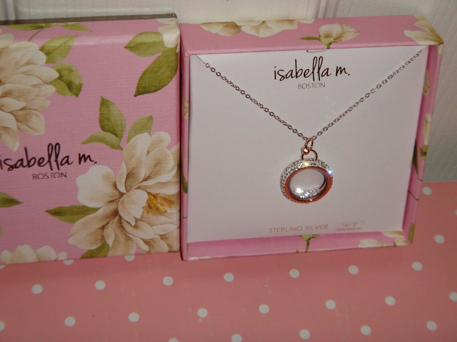 ISABELLA M. ITALY Women s Rose Gold Sterling Silver Necklace Floating Crystals eBay