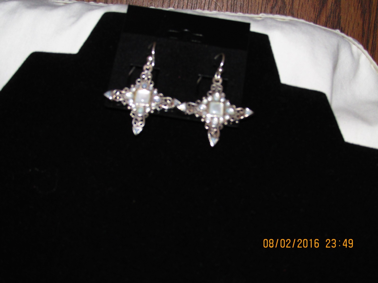 Sale! Estate White MOP & 925 Sterling Silver Star Pendant & Dangle Earring Set