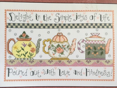 IMAGINATING Count Cross Stitch Kit TEAPOTS OF LOVE Gail Bussi 2740 6.75 x 10.25''