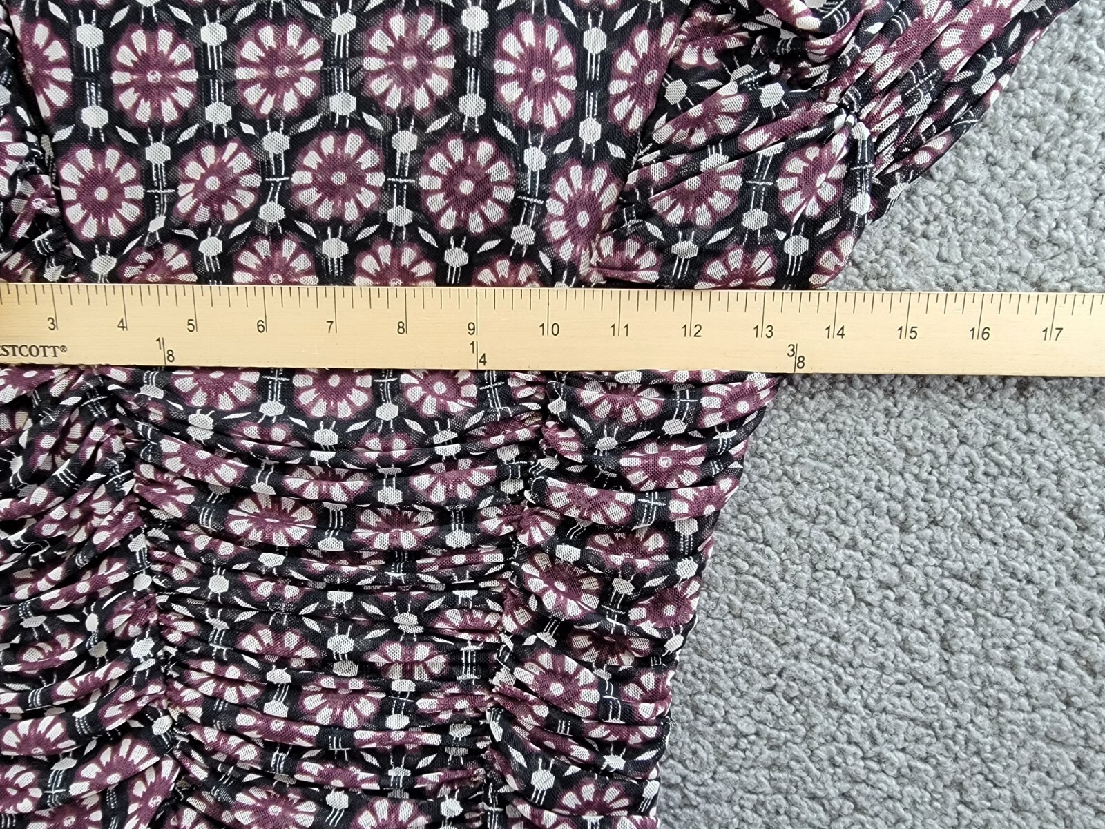 Free People Briella Printed Ruched Midi Dress Women's XS Black Combo Button Back - Picture 6 of 18