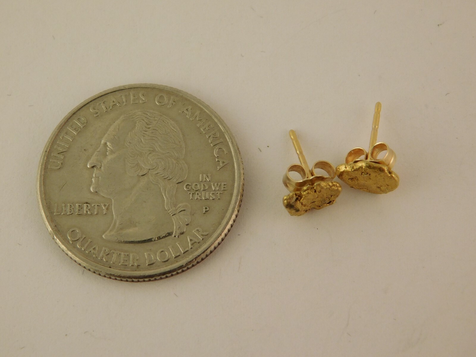 PLACER NATURAL GOLD NUGGET EARRINGS 14K GOLD BACKS GIFT BOX