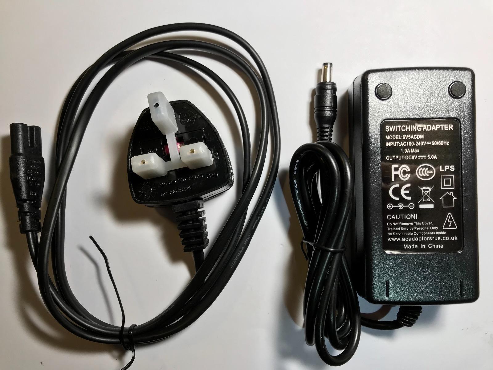 UK Plug 6V 5A 5000mA AC-DC Switching Adaptor Power Supply PSU 5.5mm x 2.1//2.5