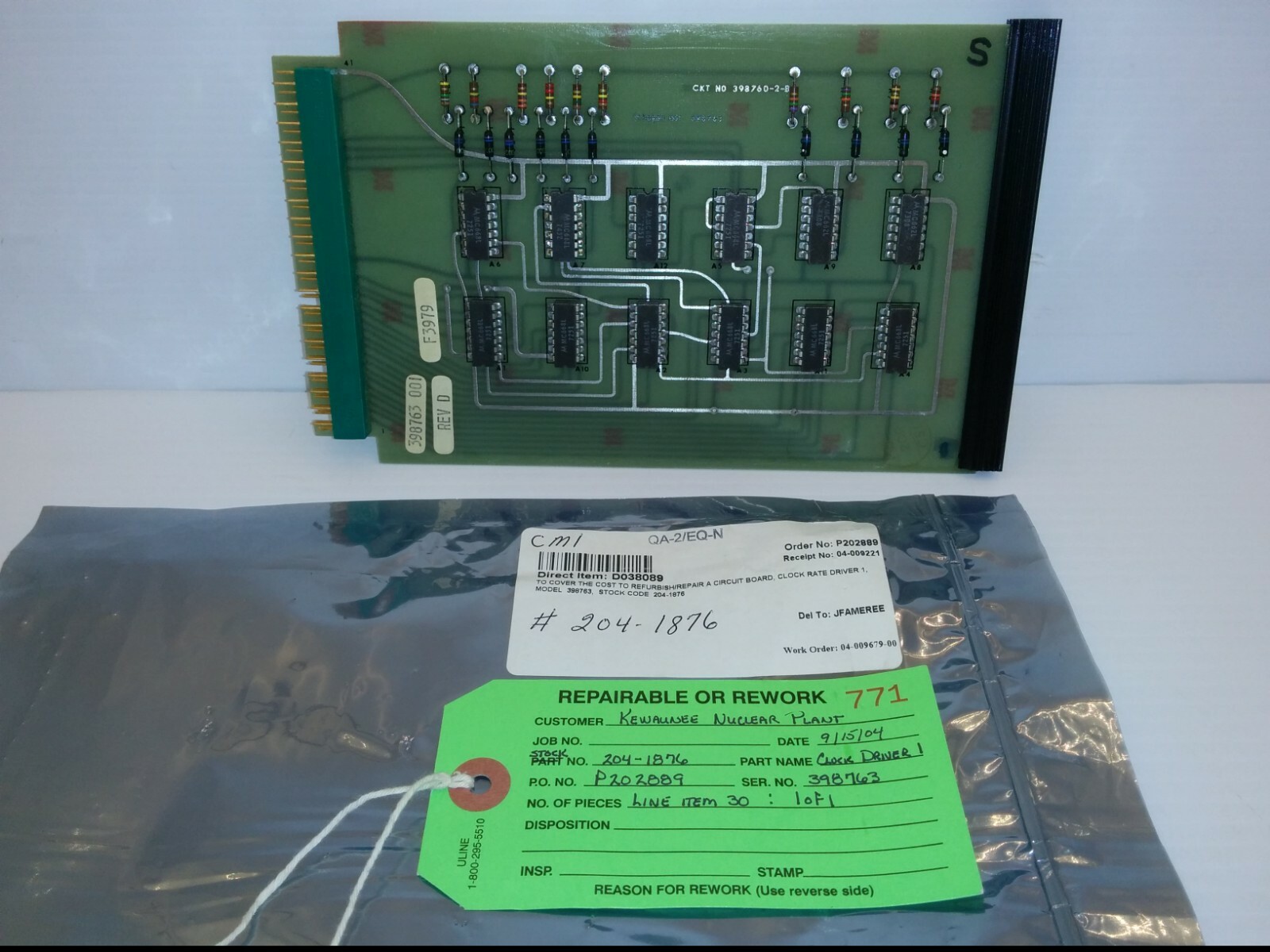WESTINGHOUSE/HAGAN 398763 CIRCUIT BOARD, CLOCK RATE DRIVER 1