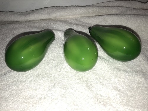 Lot Of 3 Green Hand Blown Glass Squash Zucchini  Murano Style