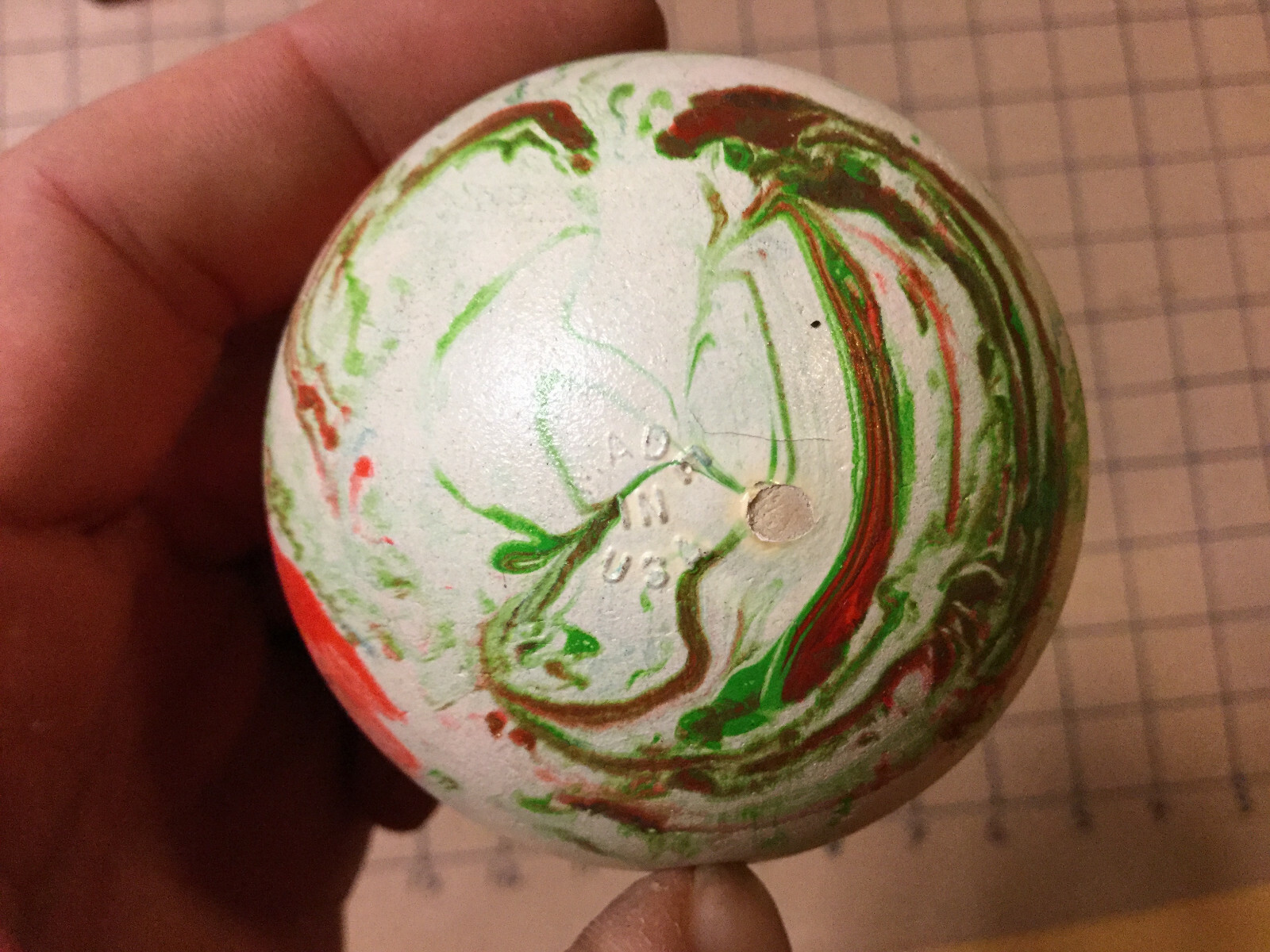 vintage BALL -- UNMARKED but for MADE IN USA, swirled #2