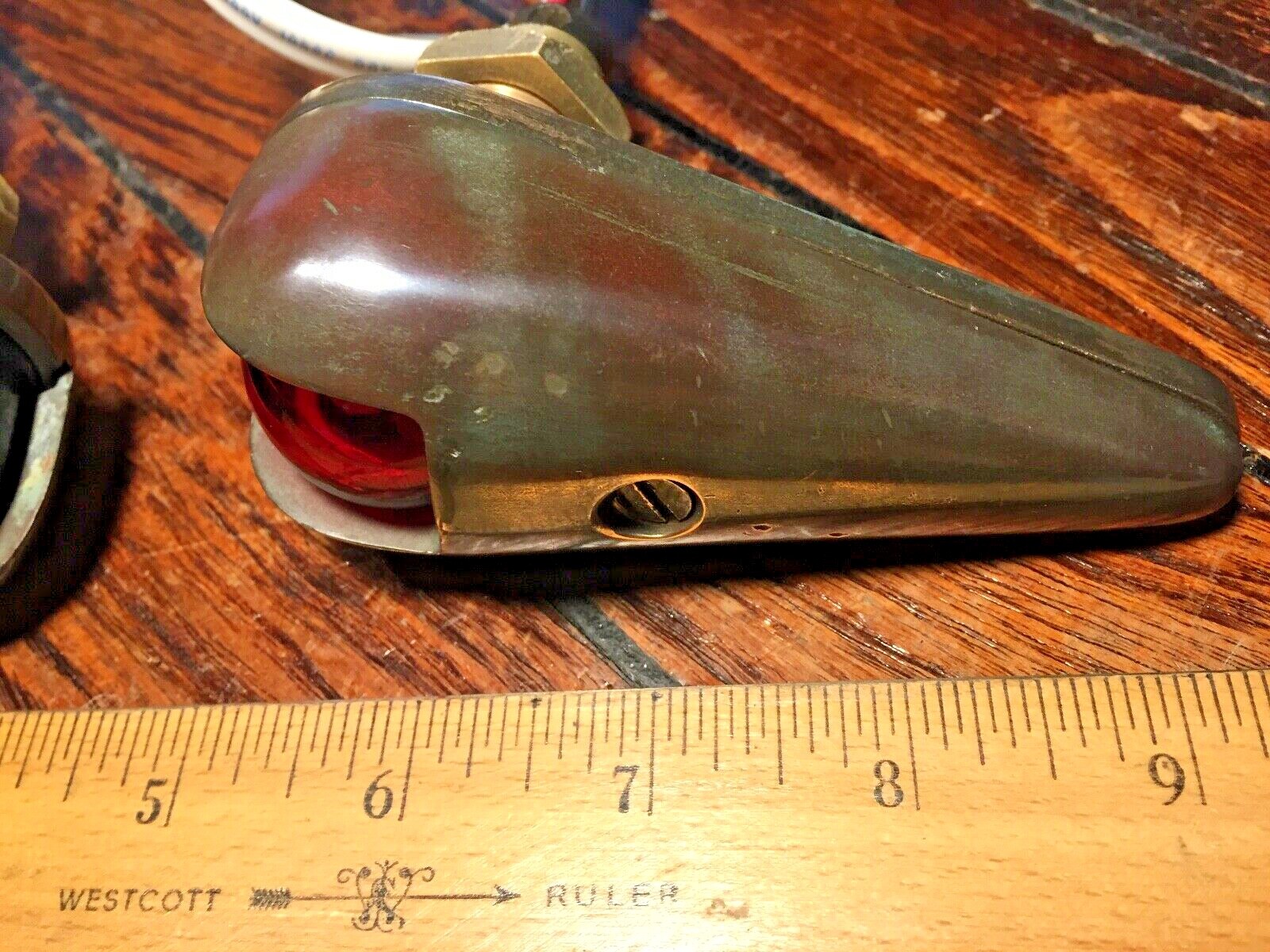 VINTAGE PAIR WILCOX CRITTENDEN BRONZE PATINA TEARDROP RUNNING LIGHTS LED WIRED