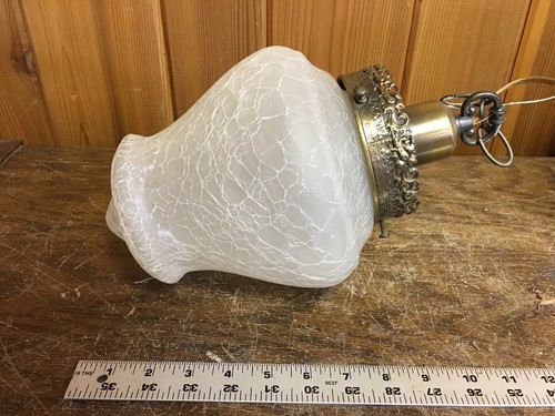 Vintage Crackle Frosted Glass Art Deco Swag Light Fixture Globe