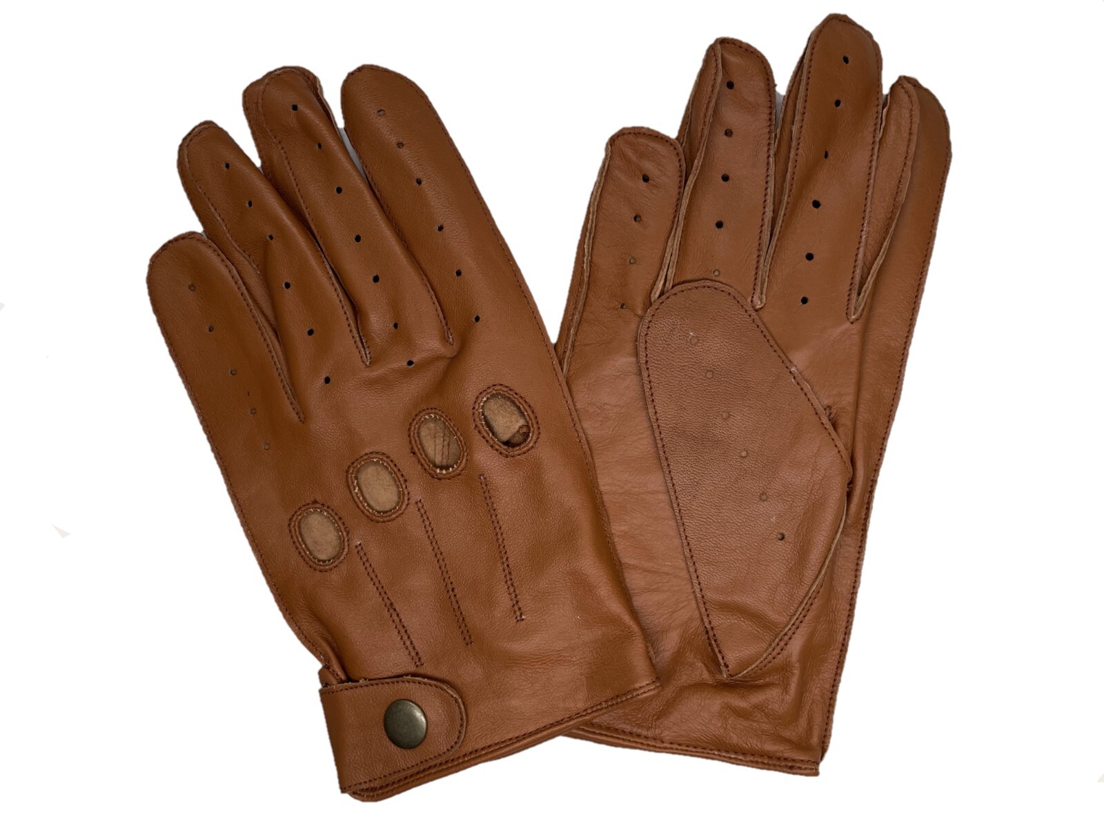 MEN'S CHAUFFEUR  REAL SHEEPSKIN LEATHER CAR DRIVING GLOVES with snap