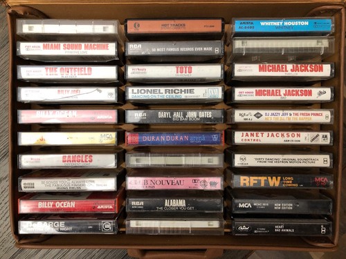 Vintage Cassette Carry Case Music Storage Holder + 30 Misc Cassette Tapes
