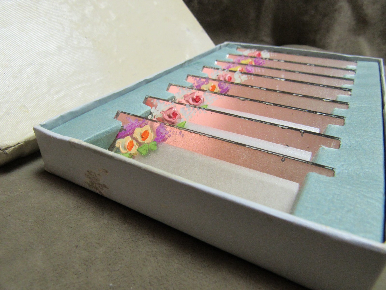 Rare 1920's Mirrored Place Card for Dinner Table at Party 8 in Box Minor AS IS