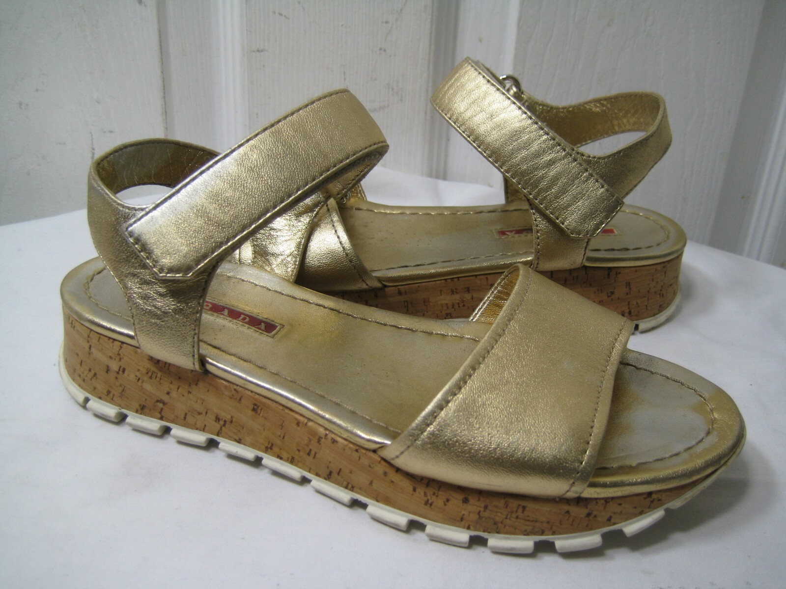 PRADA Yellow Gold Double-Band Platform Sandal Shoes Women's
