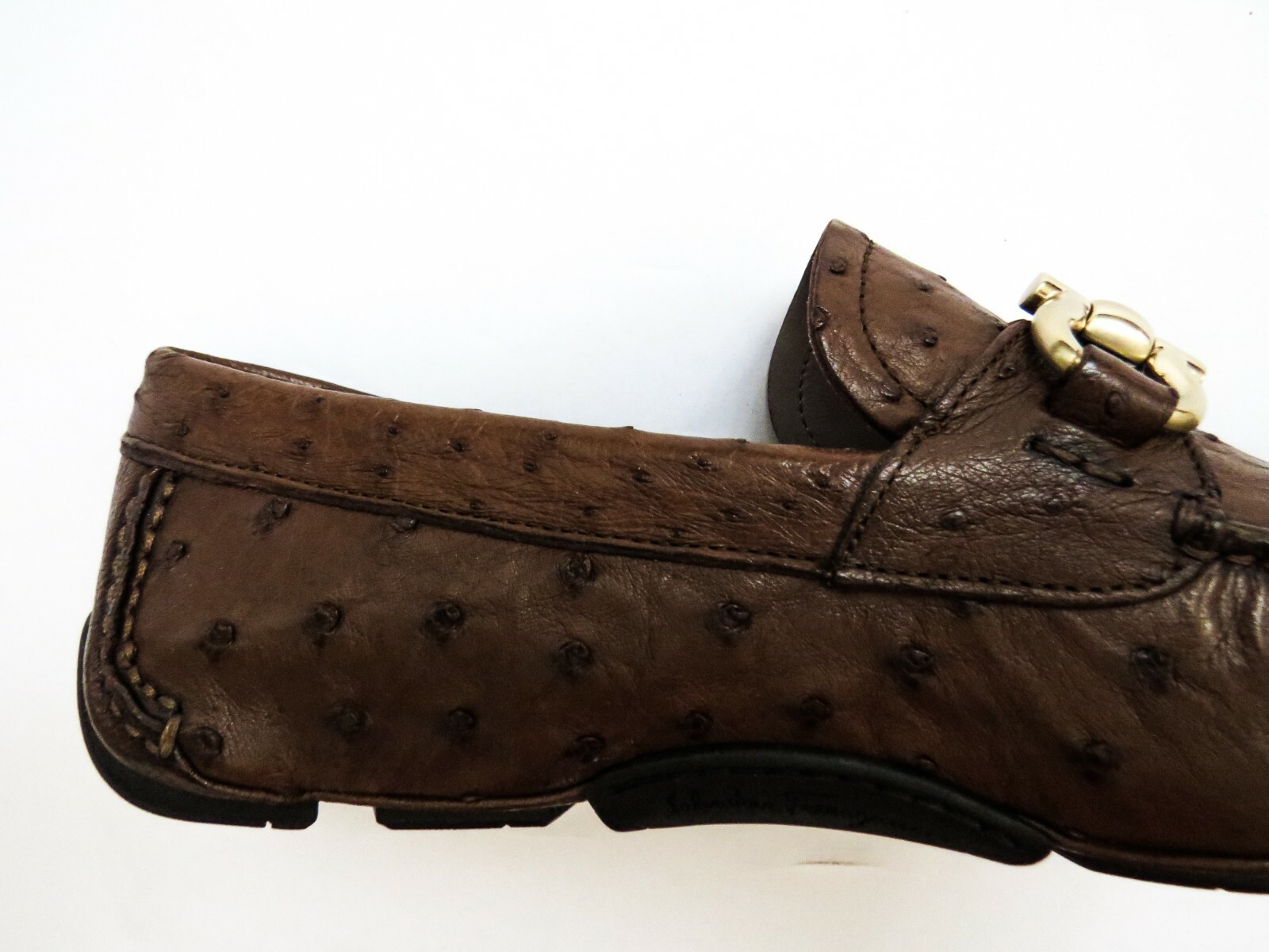 Pre-owned Ferragamo Salvatore  Brown Ostrich Leather Loafers Shoes Size 7 Us 41 Eu 6 Uk