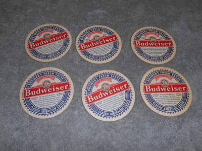 VINTAGE -- BUDWEISER --  CARDBOARD COASTERS SET OF 6