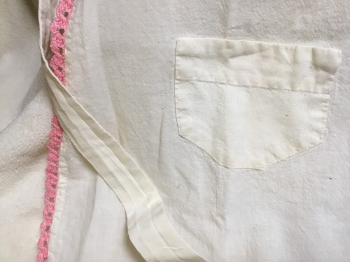 Vintage Muslin Cloth Apron with Pink Crocheted Trim Half Apron