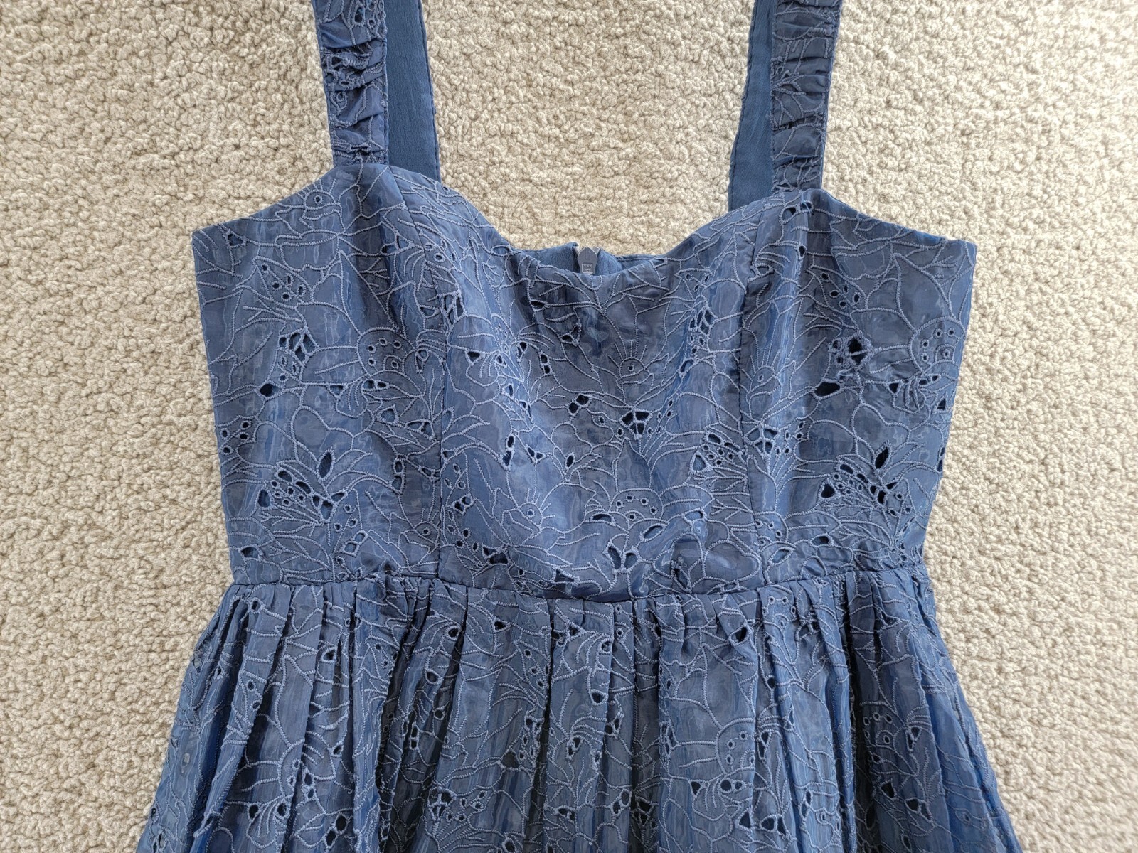 French Connection Embroidered Lace Sleeveless Dress Women's 8 Blue Back Zipped - Picture 3 of 18