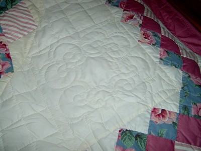King/Queen Hand Made Pink Dahlia Quilt  92x99  Signed+Dated  2000