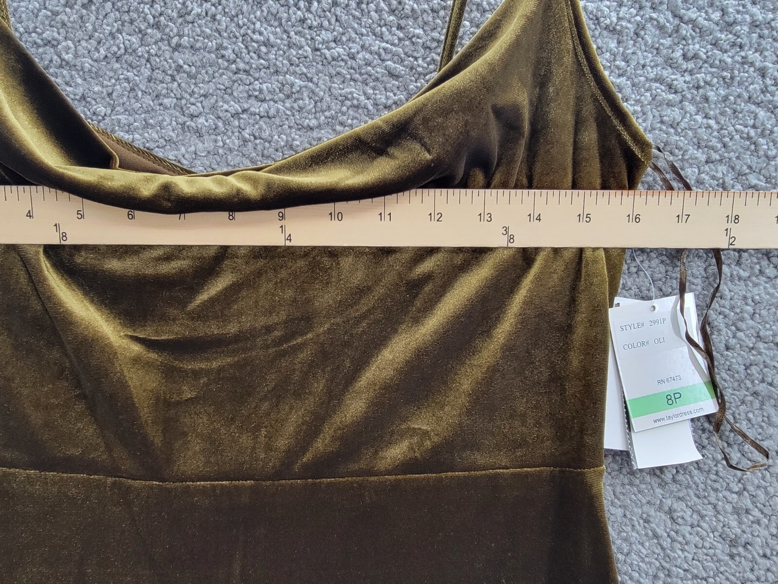 Taylor Petite Cowl-Neck Sleeveless Midi Velvet Dress Women's 8P Olive Back Zip~ - Picture 5 of 16