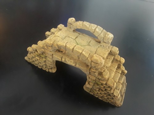 Vintage Old Aquarium Fish Bowl Swim Through Sunken Rustic Cobblestone Bridge