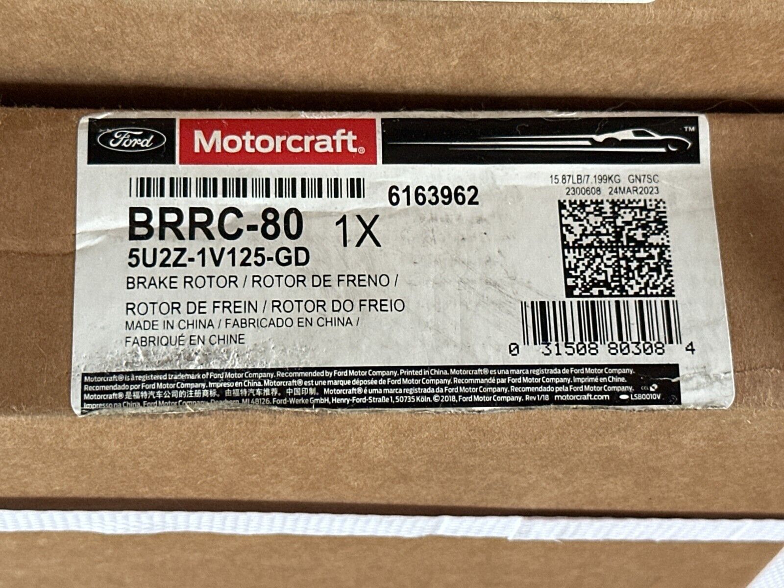 Ford Motorcraft BRRC80 Brake Rotor New 6163962 5U2Z-1V125-GD Ford Motorcraft BRRC80 Brake Rotor New 6163962 5U2Z-1V125-GD