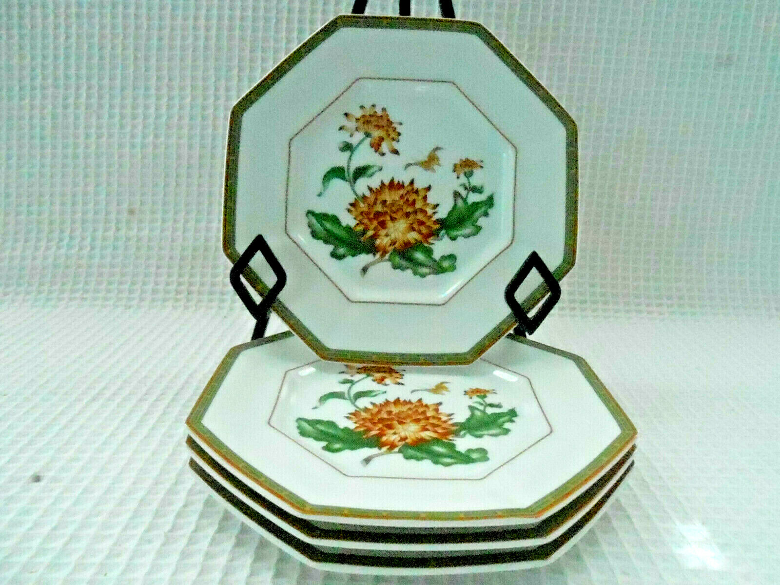 Vintage Fitz and Floyd CHRYSANTHEME Set of 4 Salad Plates 8- Sided Preowned